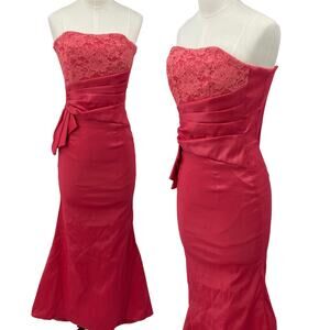 Vintage 90s Jessica McClintock Maxi Gown Lace Strapless Mermaid Skirt Pink 0